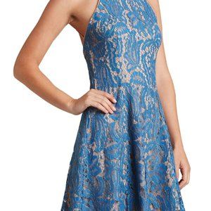 Dress the Population Blue Lace Dress w Open Back